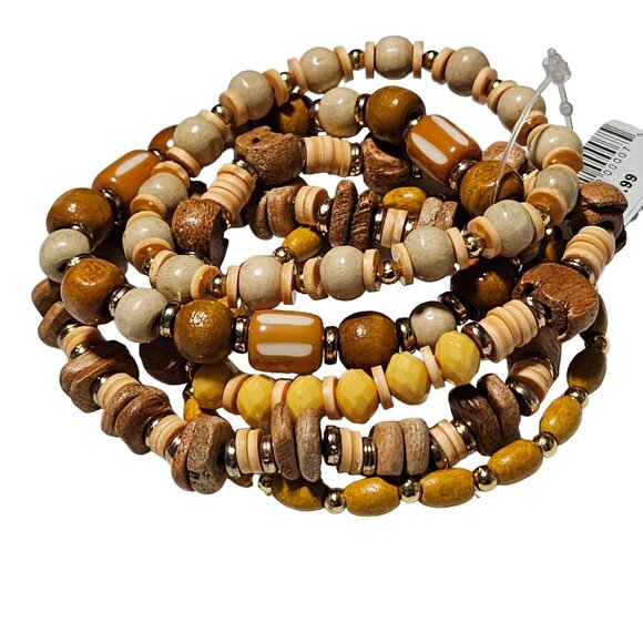 Martin's Jewelry - Boho Wooden Beaded Stretch Bracelets Lot of 5 Beach Core Fashion Jewelry Women